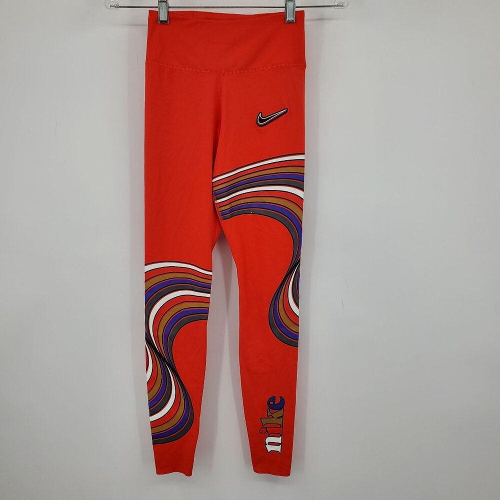 Nike One Luxe Dri Fit Mid Rise‎ Groovy Wavy Striped Activewear Leggings XS